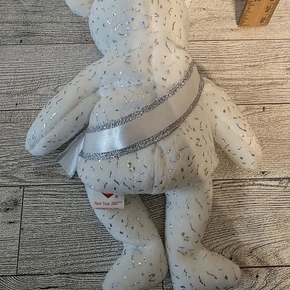 Ty New Year 2007  White Bear with Festive Sash